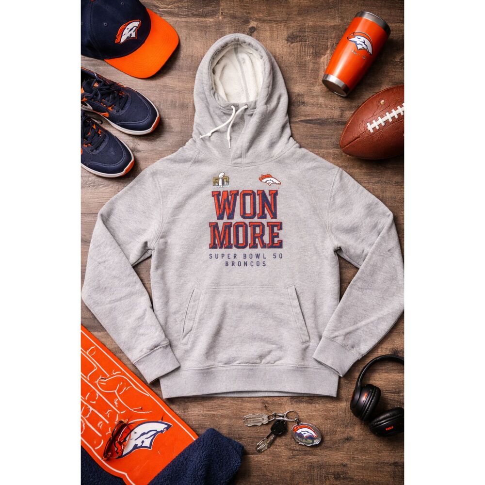 Nike Hoodie Mens Size L Grey NFL Denver Broncos Super Bowl 50 Sweatshirt Sweater